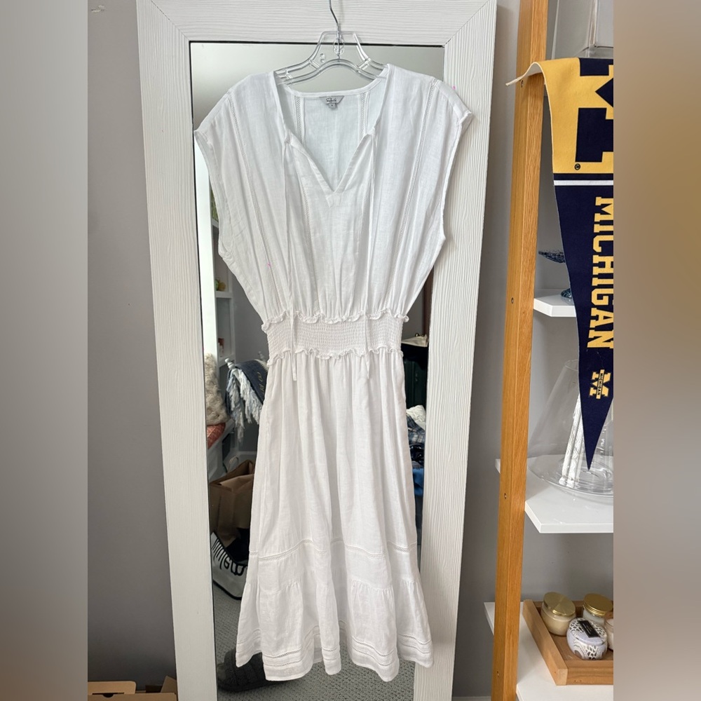 Rails White Smocked Waist V-Neck Maxi Dress